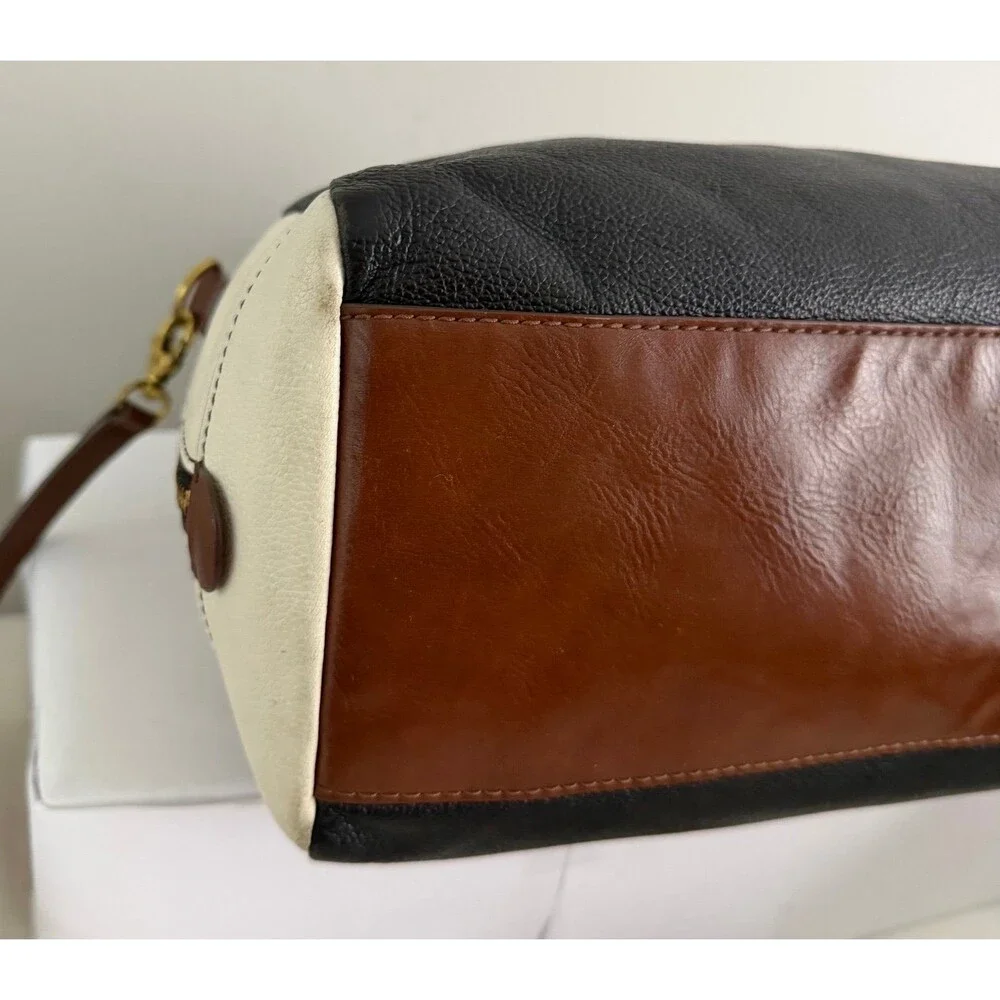 Fossil Sydney Satchel Black/White Brass Leather Crossbody Bag & Wallet